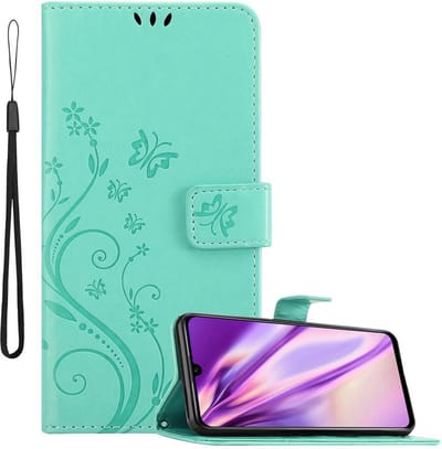 Cadorabo Hoesje geschikt voor Honor 10i / 20i / 20 LITE / Huawei Enjoy 9S in BLOEMEN TURKOOIS - Beschermhoes in bloemmotief met magnetische sluiting, standfunctie en kaartsleuven Book Case Cover Etui