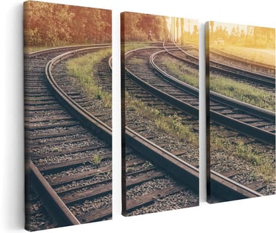 Artaza Canvas Schilderij Drieluik Rails Spoorwegen Naast Elkaar - 120x80 - Foto Op Canvas - Canvas Print