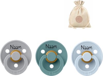 BIBS fopspenen met naam | T1 | Cloud, Island Sea, Baby blue | 0-6 maanden | spenen | speen | fopspeen | BolleToet speenzakje