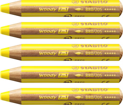 STABILO Woody 3 in 1 - Multitalent Potlood - Geel - Doos Met 5 Stuks