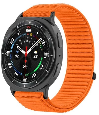 By Qubix - smartwatch bandje - Compatible Samsung bandje - Nylon ribbelbandje - Oranje - Geschikt voor Samsung Galaxy Watch 9 (40/44mm) - Watch 8 (40/44mm) - Watch 8 Classic (46mm)