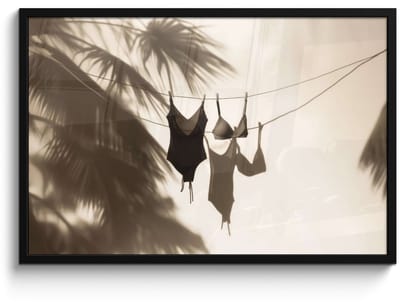 Poster in lijst - Fotolijst 90x60 cm - Posters - Badkleding - Palmbomen - Schaduw - Tropisch - Posterlijst zwart - Decoratie - Wanddecoratie woonkamer - Muurdecoratie slaapkamer
