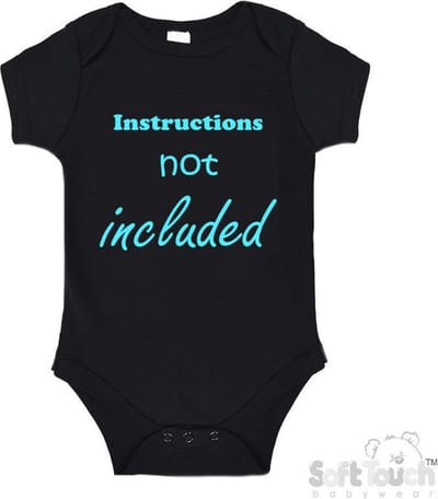 100@ katoenen Romper "Instructions not included" Unisex Katoen Zwart/aquablauw Maat 62/68