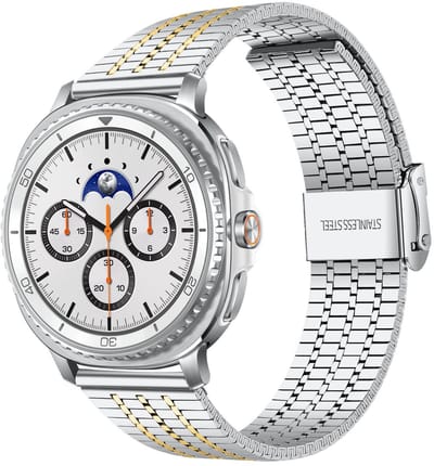 By Qubix - smartwatch bandje - Compatible Samsung bandje - Stalen bandje - Zilver met goud - Geschikt voor Samsung Galaxy Watch 9 (40/44mm) - Watch 8 (40/44mm) - Watch 8 Classic (46mm)