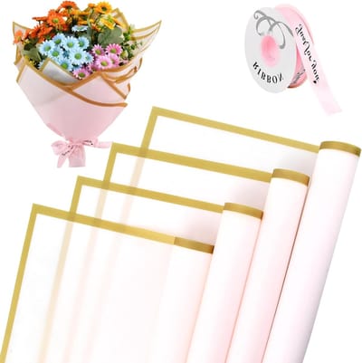 20 Vellen Waterdicht Boeket Inpakpapier met Tape, Gouden Rand voor Bruiloften en Verjaardagen