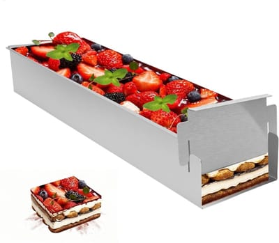 Unyqoos® Verstelbaar rechthoekig bakframe van roestvrij staal voor diverse cakes