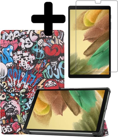 Hoes - Geschikt voor Samsung Galaxy Tab A7 Lite - Met Screenprotector - Trifold Bookcase - Hard Cover - Hardcover Book Case - Tablet Hoesje - Graffity