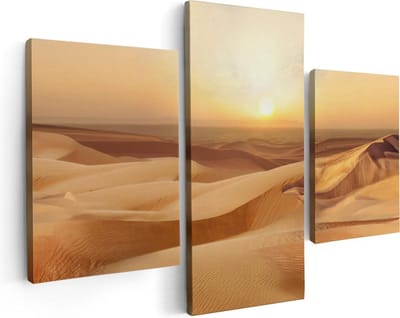 Artaza Canvas Schilderij Drieluik Woestijn bij Zonsondergang in de Sahara - 90x60 - Foto Op Canvas - Canvas Print