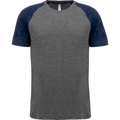PROACT® Tweekleurig Triblend sport-t-shirt met korte mouwen volwassene PA4010 - Grey Heather / Sporty Navy Heather - 3XL