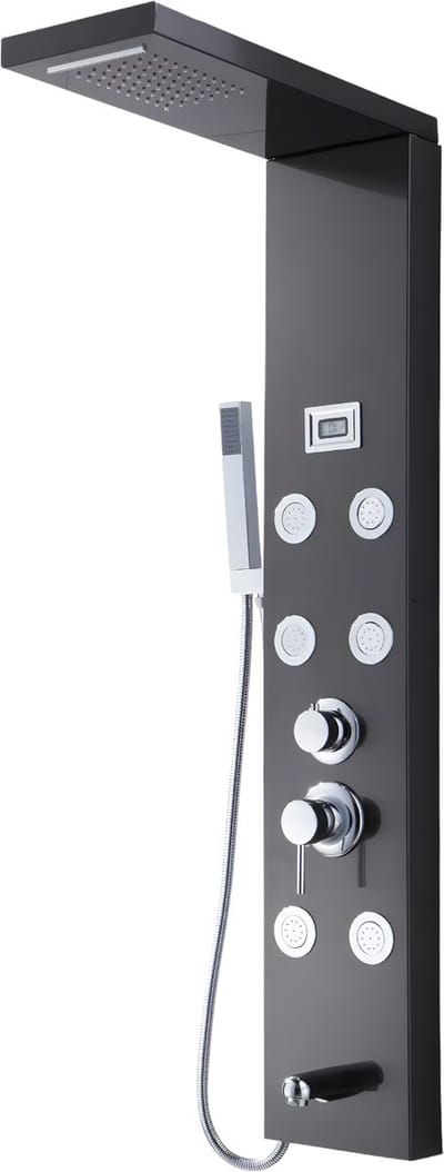 Digitaal Douchepaneel - RVS 304 Regendouche Paneel met Handdouche & Temperatuurdisplay - Zwart