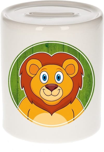 Vrolijke leeuw dieren spaarpot 9 cm - leeuwen - spaarpotten voor kinderen