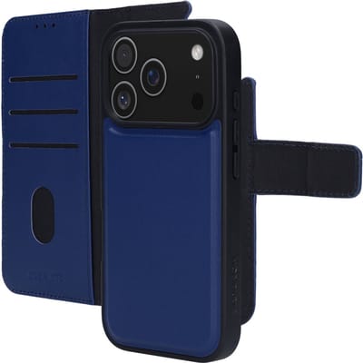 Mobiparts hoesje geschikt voor Apple iPhone 17 Pro Apple iPhone 18 Pro - Wallet 2-in-1 Boekhoesje - MagSafe - Echt Leder - Uitneembare Case - Sterke Magneet Sluiting - Contactloos betalen - Blauw