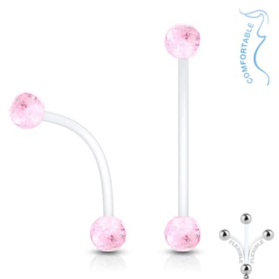 Piercing flexibel glitter balletje 1.6x25 - roze - LMPiercings