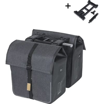 Basil Urban Dry dubbele fietstas MIK, 50L, charcoal - 100% waterdicht - reflectiedetails