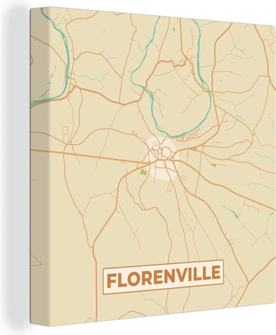Canvas Schilderij Florenville - Stadskaart - Vintage - Kaart - Plattegrond - 20x20 cm - Wanddecoratie
