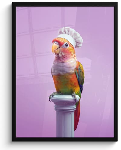Fotolijst inclusief poster - Posterlijst 50x70 cm - Posters - Papegaai - Koksmuts - Pilaar - Vogel - Foto in lijst - Keuken decoratie muur - Wanddecoratie accessoires - Muurdecoratie - Schilderijen