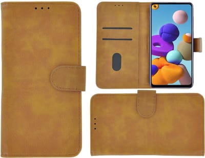 Geschikt voor Samsung Galaxy A11 hoes Effen Wallet Bookcase Hoesje Cover Bruin Pearlycase