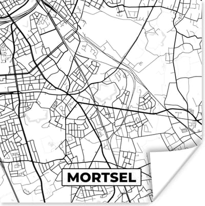 Poster Stadskaart – Plattegrond – België – Zwart Wit – Mortsel – Kaart - 100x100 cm XXL