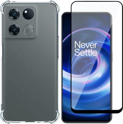 Hoesje geschikt voor OnePlus Ace - Anti Shock Proof Siliconen Back Cover Case Hoes Transparant - Full Tempered Glass Screenprotector