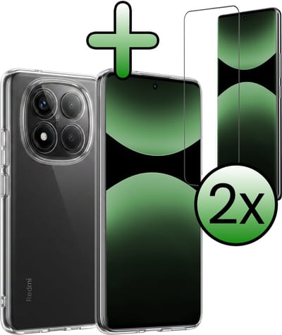 Hoesje Met 2x Screenprotector - Geschikt voor Xiaomi Redmi Note 14 Pro - Sterk & Shockproof - Back Cover - Siliconen Case - Telefoon Hoes - Transparant