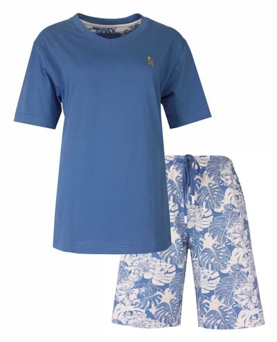 Medaillon Dames Shortama - Pyjama Set - Katoen - Licht Blauw - Maat XL