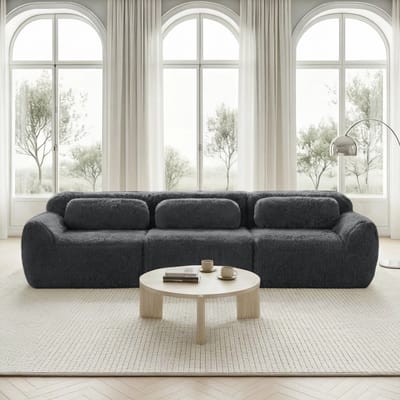 Driezitsbank met diepe zitting - modulair ontwerp - antislipbodem - geen montage nodig - met kussen - voor de woonkamer - grijs