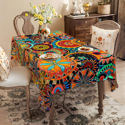 1 st Levendig Boheemse Mandala Kasjmier Paisley Polka Dot Print Tafelkleed, Rechthoekig Machinegeweven Tafelhoes voor Feestelijke Party 100x145cm orange