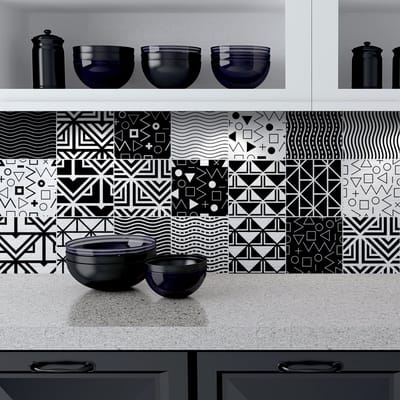 Zelfklevende muurtegelstickers voor keuken en badkamer - 9 etnische cementtegelstickers, Praagse stijl - 9 stickers, 10x10cm