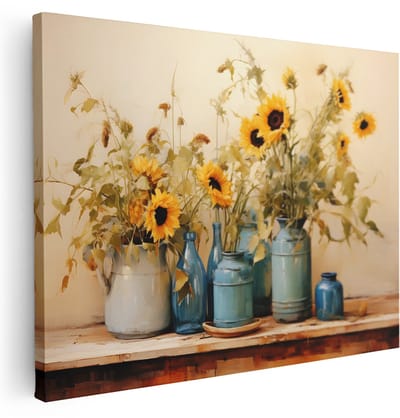 Artaza Canvas Schilderij Zonnebloemen - 80x60 cm - Wanddecoratie Stilleven - Muurdecoratie Bloemen - Decoratie Landelijk - Geel