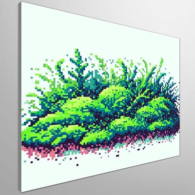 Pixel art mos schilderij | Geomorfologische betovering: een mozaïek van met mos bedekte pixels | Kunst - 30x30 centimeter op Canvas | Foto op Canvas