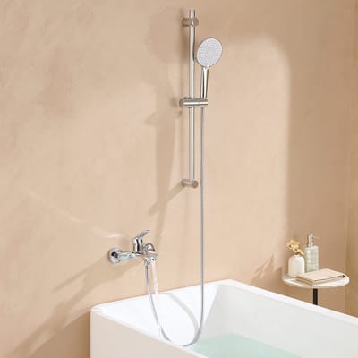 Auralum max opbouw badkraan met handdouche complete set - RVS - Met 3 Standen Douchekop en 70 cm Glijstang - Mengkraan - Badmengkraan - Wandmontage
