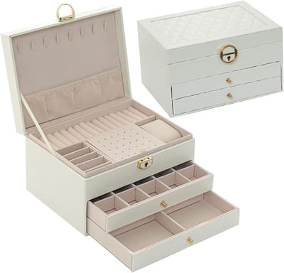 Juwelendoos - Opberger - Sieraden organiseren - Afsluitbaar met sleutel - 24 x 18 x 24 cm - Wit