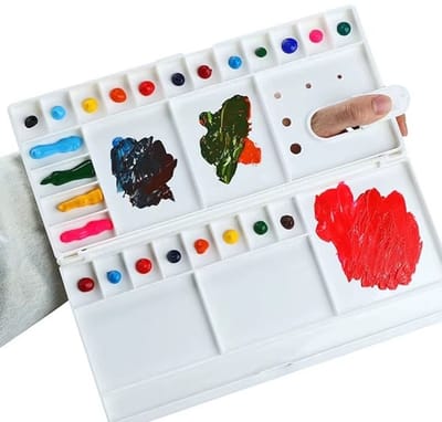 Actie4you® - Draagbare Witte Aquarelverf Doos - Opvouwbaar - Paletdoos met 33 vakjes - 28 vakjes met 5 menggebieden, Kunststof verfpaletbak met Duimhouder - Aquarelverfbak groot