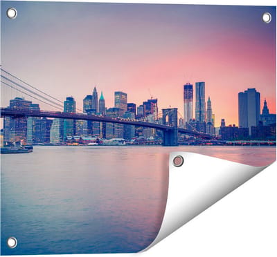 Gards Tuinposter New York Brooklyn Brug bij Zonsondergang - 50x40 cm - Tuindoek - Tuindecoratie - Wanddecoratie buiten - Tuinschilderij