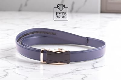 Blauwe lederen riem zonder gaatjes met automatische gesp voor heren ( model A024 )