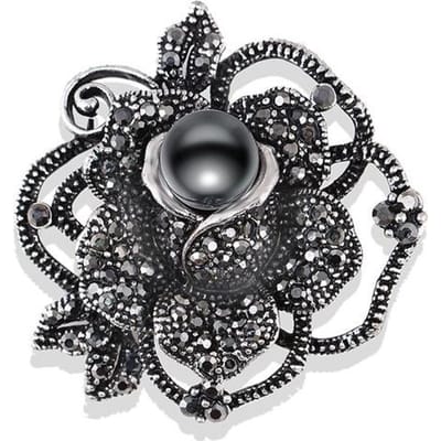 Vintage Strass Zwarte Parel Legering Strik Stijl Dames Corsage Kleding Accessoires Speld gray