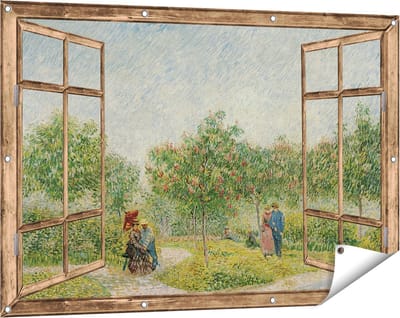 Gards Tuinposter Doorkijk Tuin met Geliefden - Vincent van Gogh - 120x80 cm - Tuindoek - Tuindecoratie - Wanddecoratie buiten - Tuinschilderij