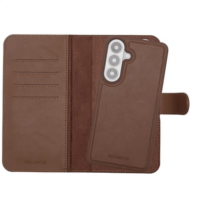 Selencia Hoesje - Geschikt voor Samsung Galaxy S26 Plus - Olyn Uitneembare Bookcase met Magnetische Ring - Bruin