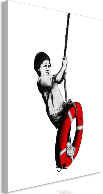 Schilderijen Op Canvas - Schilderij - Banksy: Boy on Rope (1 Part) Vertical 40x60 - Artgeist Schilderij