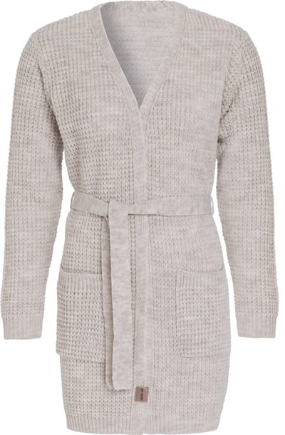 Knit Factory Robin Gebreide Dames Vest - Grof gebreide cardigan - Beige Damesvest - Middellang vest reikend tot boven de knie - Beige - 36/38 - Met steekzakken
