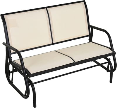 TRUUSK Schommelstoel 2-zits Tuinbank - Metaal - Zwart/Beige - 120x70x85 cm - Tuinmeubelen voor in de Tuin