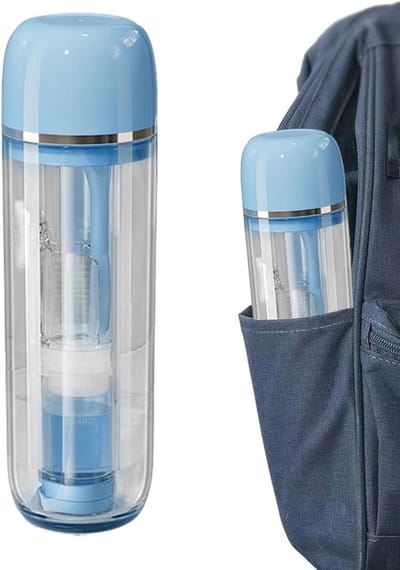 Reis Tandenborstelset - Opvouwbaar Etui - Hygiënisch Reizen - Inclusief Reisbeker - 16 cm - Blauw