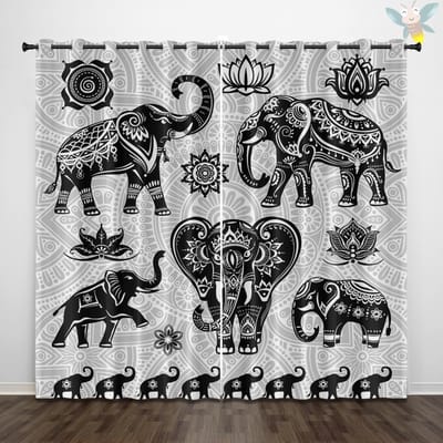 2 stuks gordijnen met Boheemse stijl dieren olifanten patroonprint, gebruikt voor het decoreren van slaapkamers en woonkamers 140x160cm&Grommet Top gray