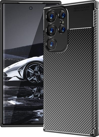 Techsuit Carbon Fiber Silicone Back Cover Hoesje geschikt voor Samsung Galaxy S23 Ultra - Zwart