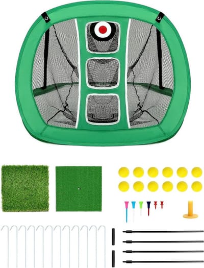 Golf Oefennet - Golf Chipping Net met 2 Golf Matten - 12 Oefenballen en Golf Tee Accessoires - Golfnet Heren & Dames