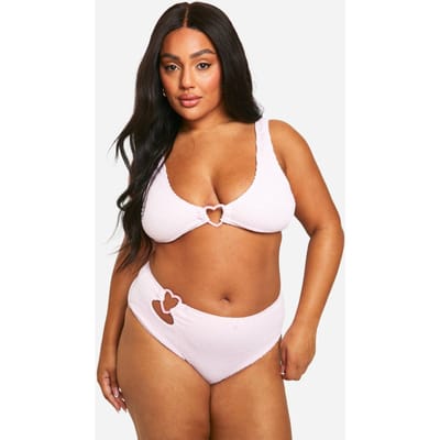 boohoo Dames Plus Crinkle Bikini-onderbroeken met Harttrim | Baby Roze | Maat: 54