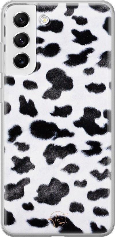 Hoesje geschikt voor Samsung Galaxy S21 FE - Koeienprint - Soft Case - TPU - Print - Zwart, Wit - Mooie Telefoonhoesjes