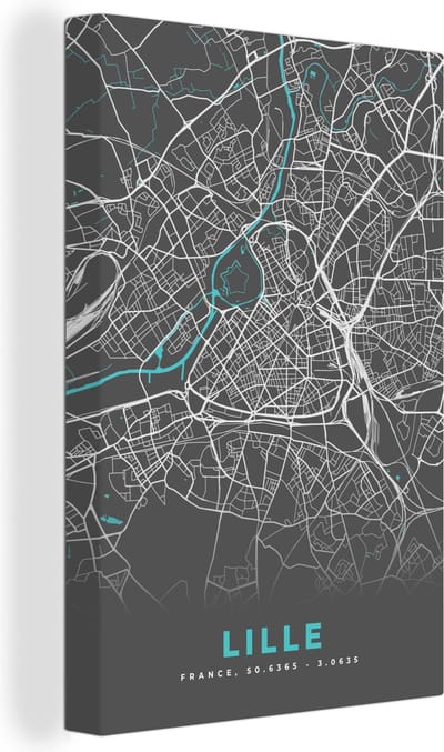Canvas Schilderij Frankrijk - Lille - Plattegrond - Kaart - Stadskaart - 20x30 cm - Wanddecoratie