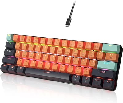 StayPowered Gaming Keyboard - Ultradun 60% Ontwerp voor Prestaties & Comfort - Mechanische Rode Switches - RGB-Verlichting - Ergonomische Keycaps - Anti-Ghosting Toetsen - USB-C Plug-and-Play - Zwart - Levering Sneller dan Aangegeven!