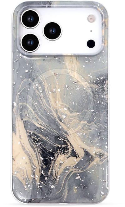 Casemania Hoesje Geschikt voor Apple iPhone 17 Pro - Grijs - Marmer Glitter Magnetisch Back Cover - Geschikt voor MagSafe